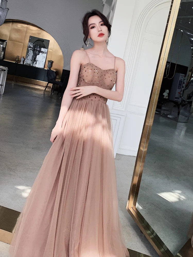 

Elegant Evening Dress 2019 New Stylish a Line Prom Party Dresses Sexy Spaghetti Strap Beading Sequins Formal Dresses a Line