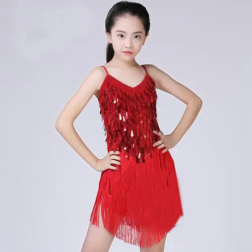 Детское платье для латинских танцев, платье для латиноамериканских танцев, платье для девочек, танцевальные костюмы с блестками, детская одежда для сцены - Цвет: red dress