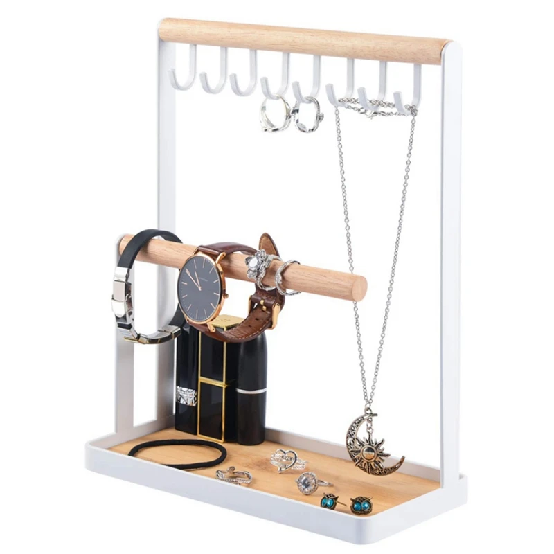 Organizador de joyas de madera, estante con ganchos, estante para colgar collares, pulseras, accesorios almacenamiento|Envase y exposición de joyería| -
