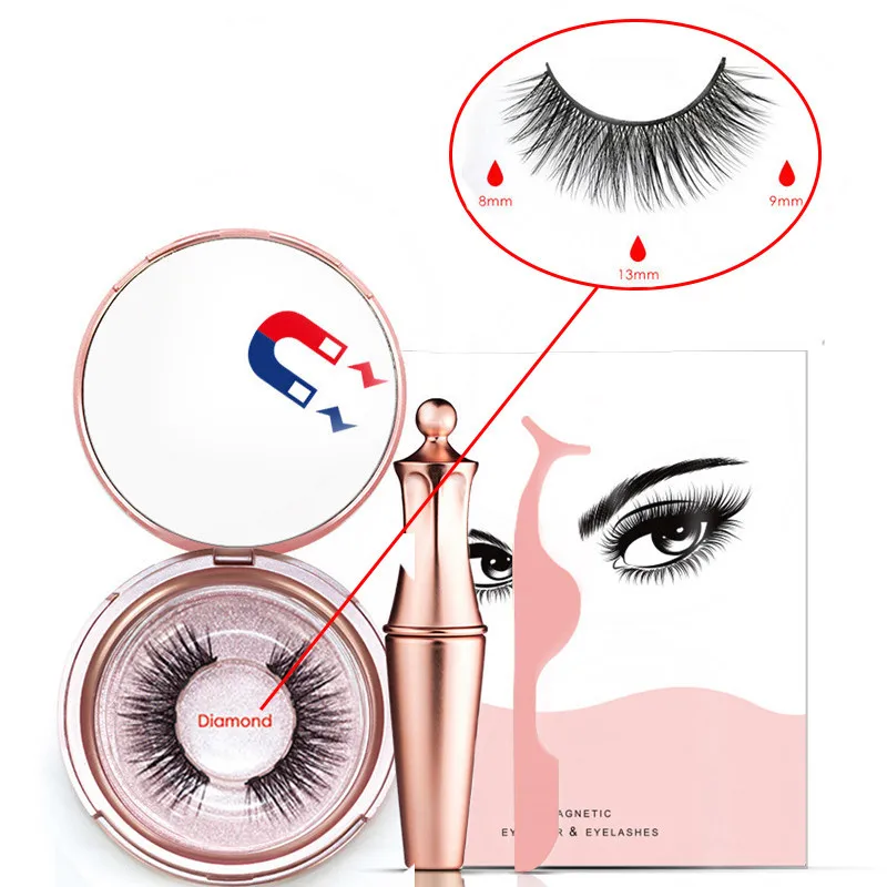 Liquid Magnetic Eyeliner Set And Magnetic False Eyelashes Tweezer Magnetic Eyeliner Waterproof Long Lasting Eyeliner Eyelashes - Цвет: Diamond