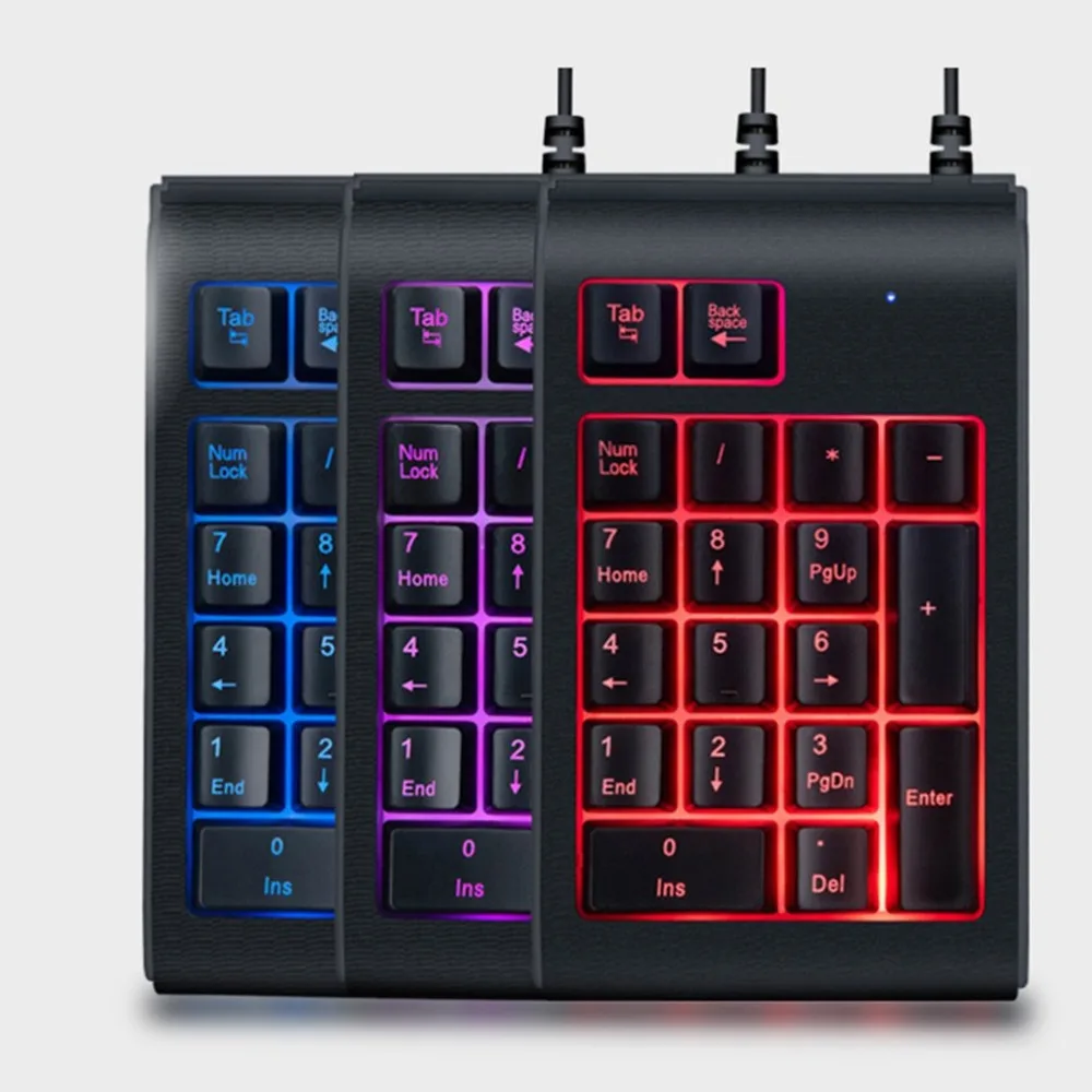 USB Проводная цифровая клавиатура 19 клавиш Мини Портативный Numpad водонепроницаемый триколор светодиодный подсветка клавиатура для компьютера ноутбука ПК