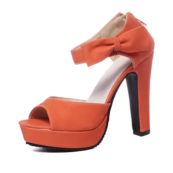 

Butterfly Knot bow pump New summer Peep toe Ankle strap orange Sweet Thick high heel Sandals Platform Lady women shoes 789