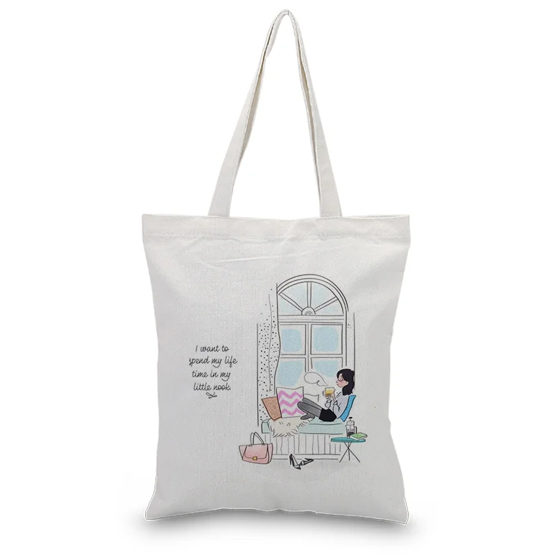 

Canvas Tote Bag Shopping Bag Daily Use Text DIY Custom Print Logo Eco Ecologicas Reusable Recycle
