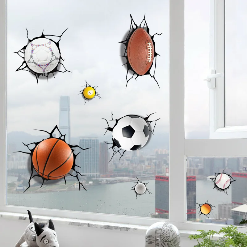 3D креативные настенные наклейки на тему футбола для детской спальни украшения баскетбольные разбитые настенные художественные украшения - Цвет: Зеленый