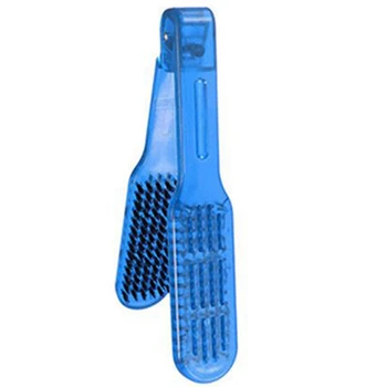 

Blue Salon Style Hairdressing Bristle Hair Straightening Brush Comb Double Clamp Comb