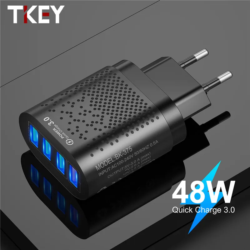 TKEY машинка для стрижки 48 Вт зарядное устройство с 4 портами USB вилка европейского