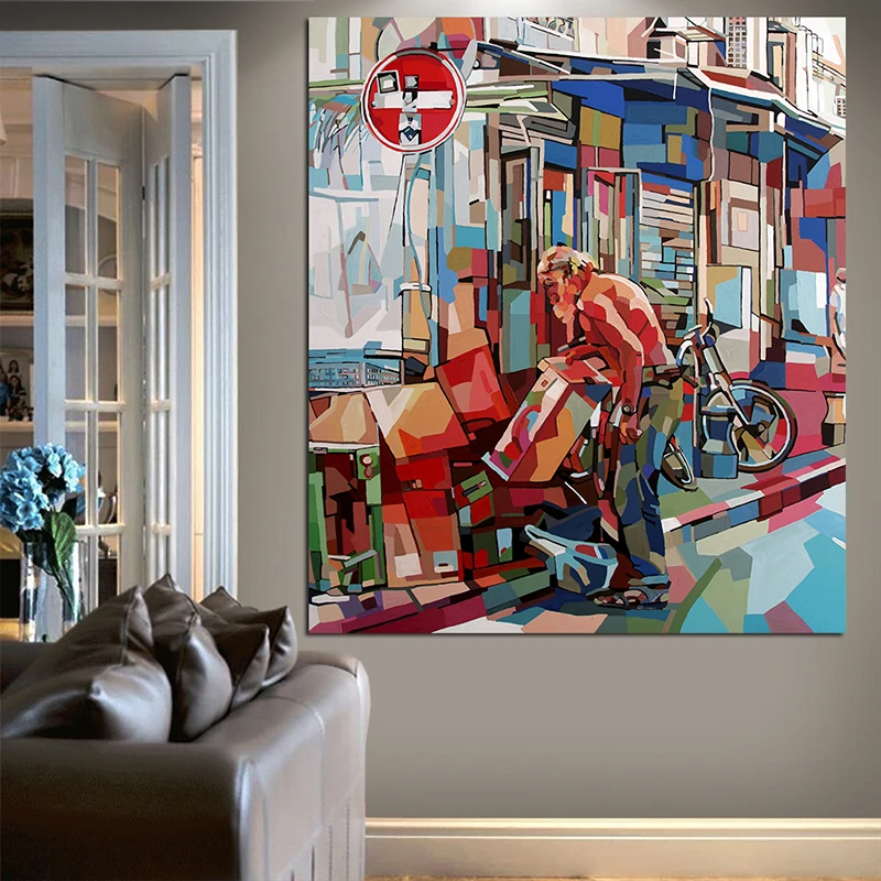 OUCAG The Daily Work Around Oil Painting Modern Streetscape Pictures Canvas Wall Decor Graphic For Living Room Poster | Дом и сад
