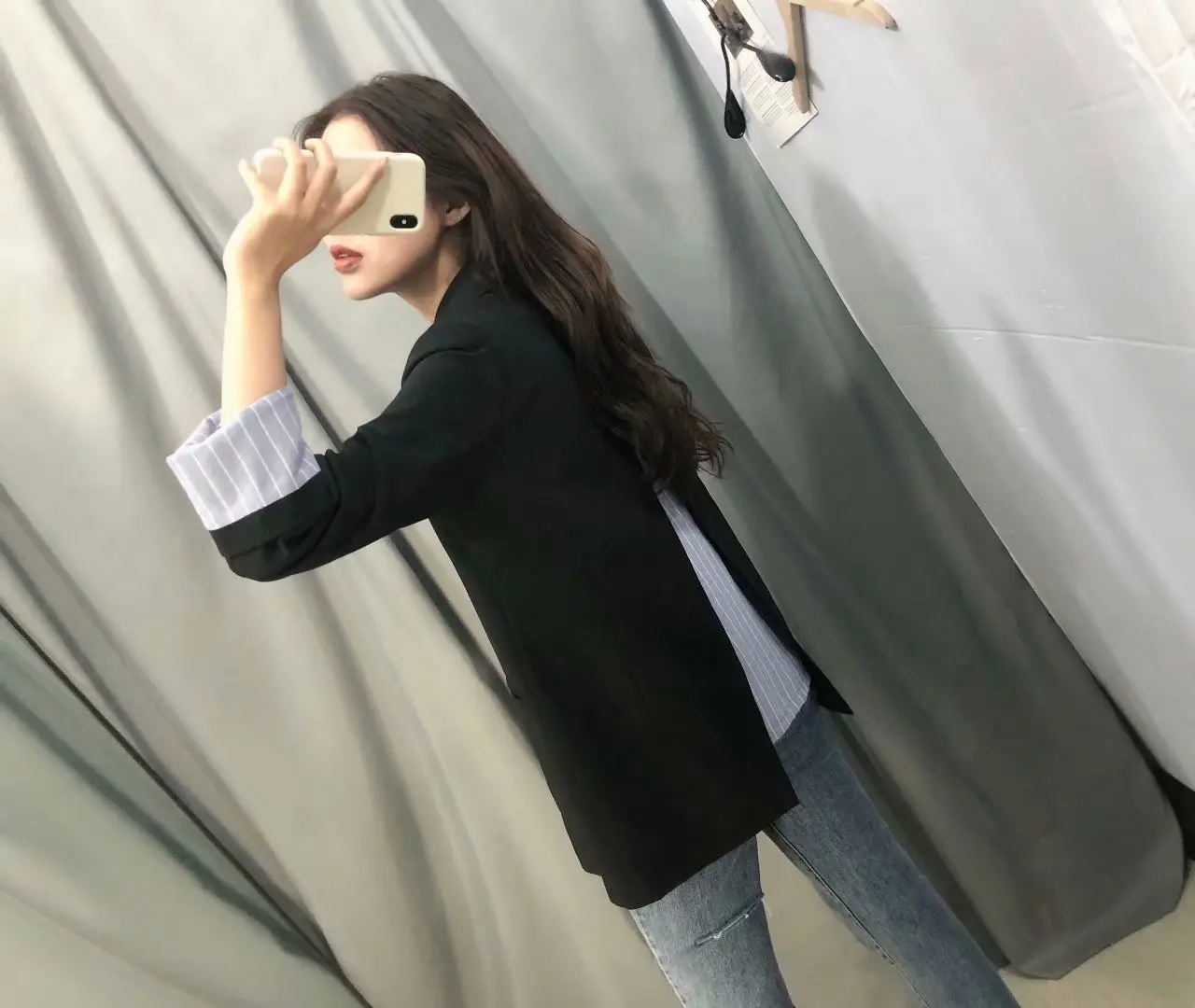 

Europe And America WOMEN'S Dress 19 Autumn New Style Double Breasted Back Slit Stripes Joint Suit Jacket Women's