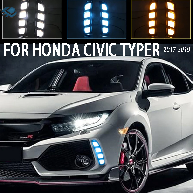

LED Daytime Driving Running Light 2pcs for Honda Civic typer 2017- 2019 DRL 6000K Fog Light White Turn Yellow Day Light 3 colors