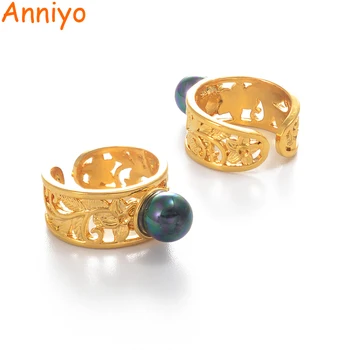

Anniyo Hawaiian Flowers & Black Pearl Rings Women Gold Color Jewelry Guam Marshallese Ring Chuuk Micronesia Kiribati #235806