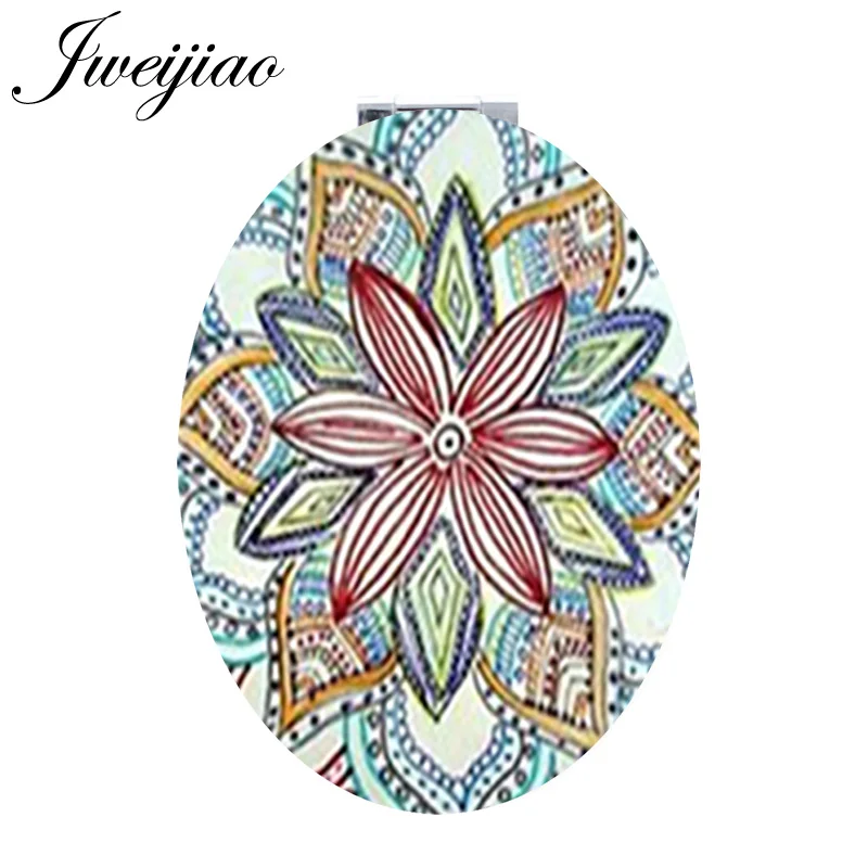 

JWEIJIAO lace flowers Hippie Mandala Oval Portable Magnifier mirror Pompom Bohemian Meditation moive Travel Mirror for men B236