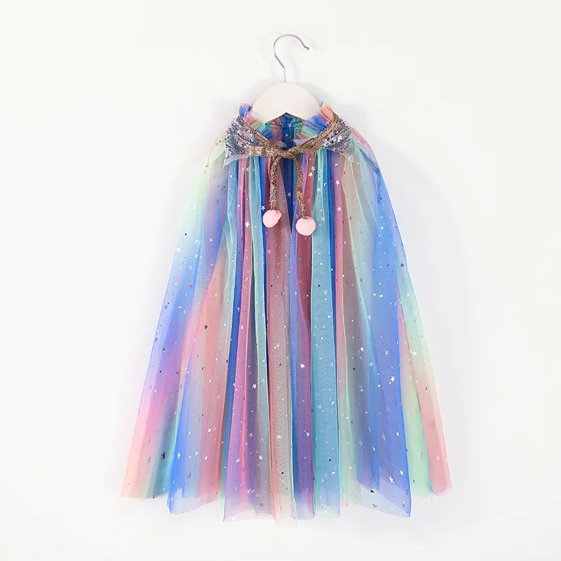 Baby Girl Cloak Sequin Ball Tulle Shawl Kids Dress Out Coat Party Beach Rainbow Wrap Princess Christmas Costume One Size