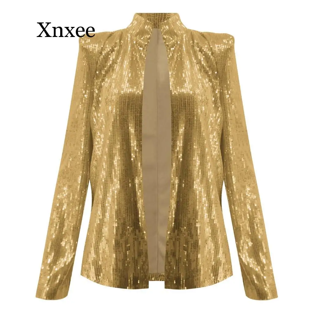 Jackets Women Fashion Women's Sequin Jacket Long Sleeve Slim Fit Standing Collar Outerwear Jacket Woman Female Jacket