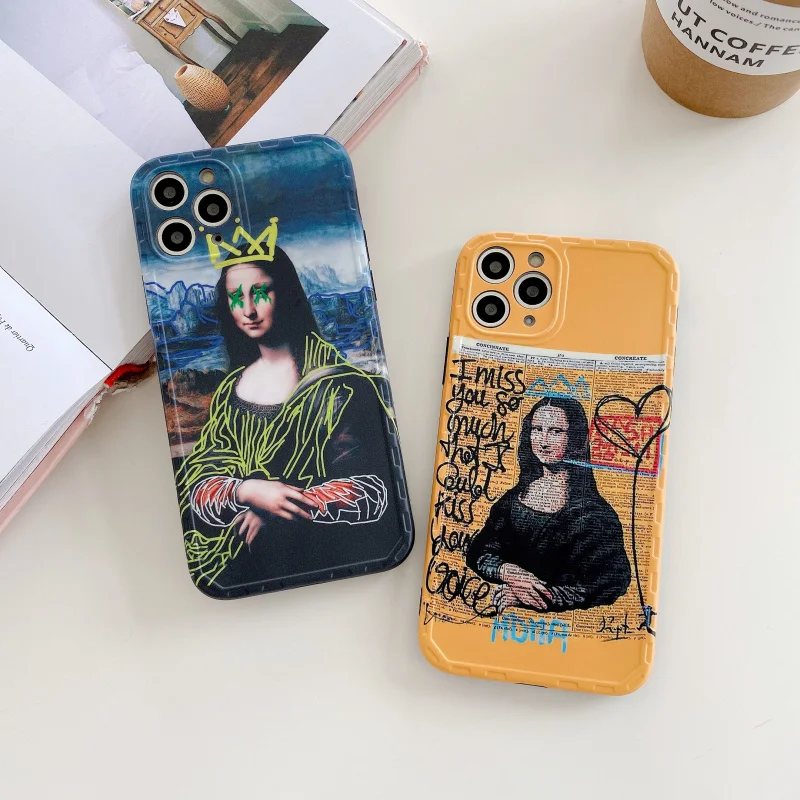 

Luxury Funny Mona Lisa Emoji Phone Case, Suitable for iPhone 11 11Pro Max X XS Max XR SE2 7 8Plus Lens Protection Phone Case