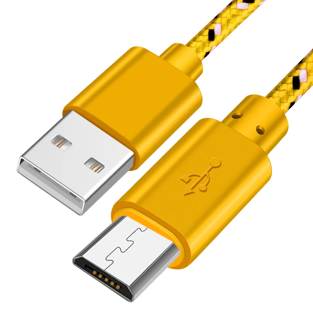 Micro USB кабель для синхронизации данных USB кабель для зарядки samsung htc huawei Xiaomi Tablet Android 1 м/2 м/3 м нейлоновая оплетка USB кабели для телефонов - Цвет: Yellow Micro USB