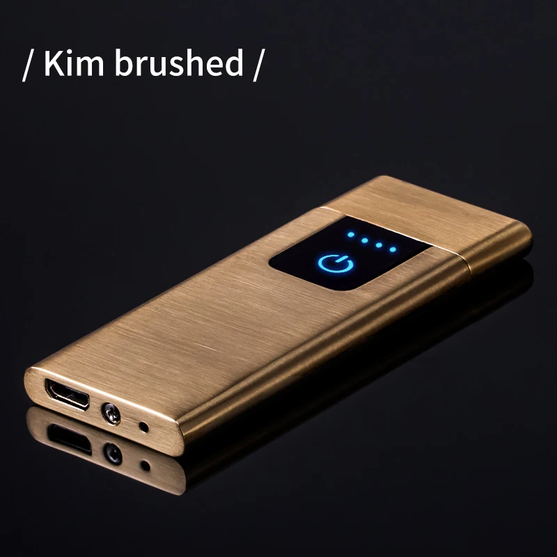 Карманный USB зажигалка электрическая перезаряжаемая Зажигалка электронная беспламенная датчик металла сенсорный экран зажигалки ультратонкие - Цвет: GOLD