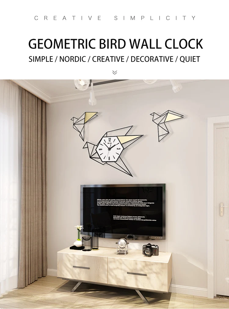 НОВЫЕ геометрические птицы бесшумные большие Diy настенные часы современный дизайн акриловые гостиная декоративные часы креативные черные Висячие часы