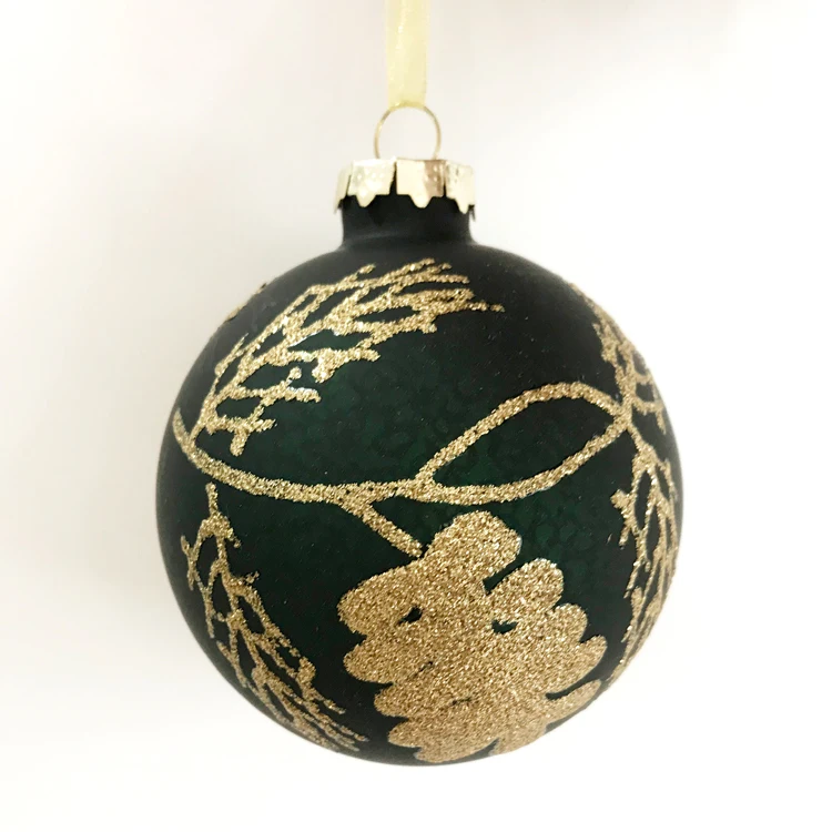 Рождественская елка украшения Стекло Творческий кулон окно подарок международная торговля 9 см черный золотой пшеничный волнистый шар