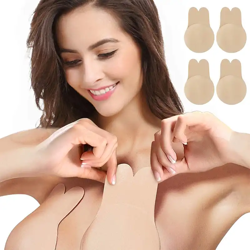 乳房リフトテープ再利用可能なストラップレスブラ接着剤見えない背中付箋ブラジャー女性乳乳首カバーウサギ耳ブラジャー Bras Aliexpress
