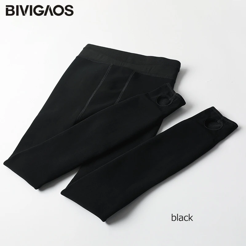 Black waist BIVIGAOS осень зима Радужная Талия бархат утолщение матовый теплые леггинсы женские кашемировые черные леггинсы 500 g греет Высокой талии Узкие брюки - Цвет: Black waist