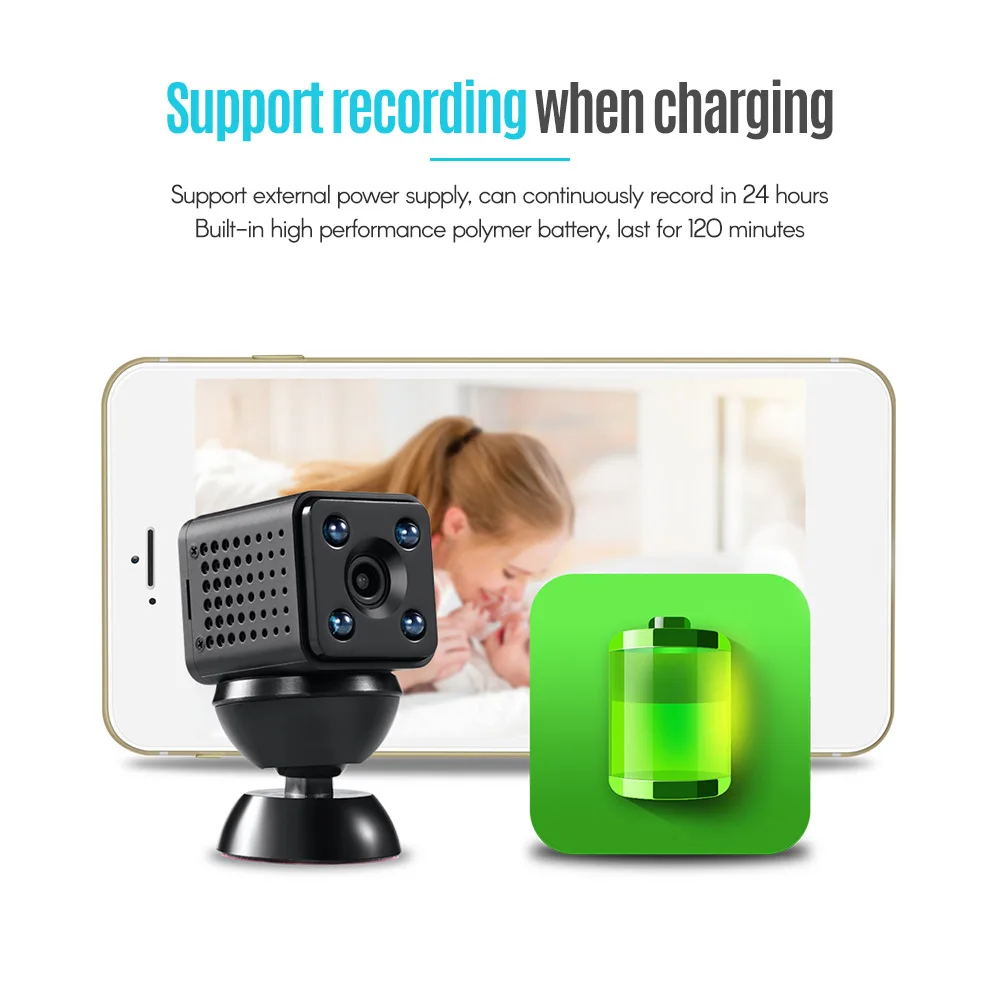 Wi-Fi мини-камера с датчиком движения, ночное видение, HD 1080 P, IP видеокамера, регистратор с мобильным режимом просмотра в реальном времени для iPhone, samsung, huawei