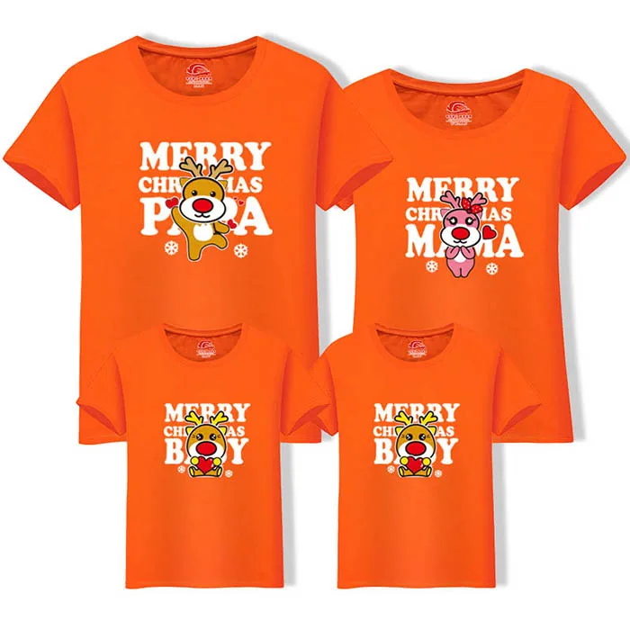 Christmas Casual Family Matching Clothes Cotton T-shirt Summer Mother Daughter Cartoon Short Sleeve Dad Mom Baby Family Suit