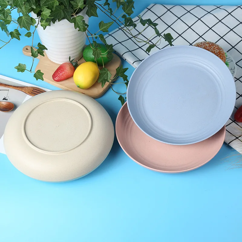1pc Solid Color Eco Friendly Fruit Dishes Plates Wheat Straw Dinnerware Dishwasher Safe Unbreakable Healthy Child