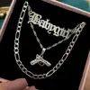 Flatfoosie Fashion Multilayer Long Chains Necklace For Women Men Crystal Dragon Butterfly Pistol Letter Pendant Necklace Jewelry ► Photo 2/6