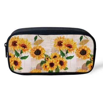 

Casual Cosmetic Bag Sunflower Old Newspaper Background Makeup Travel Bag Zipper Pencil Case Office Student Stationery