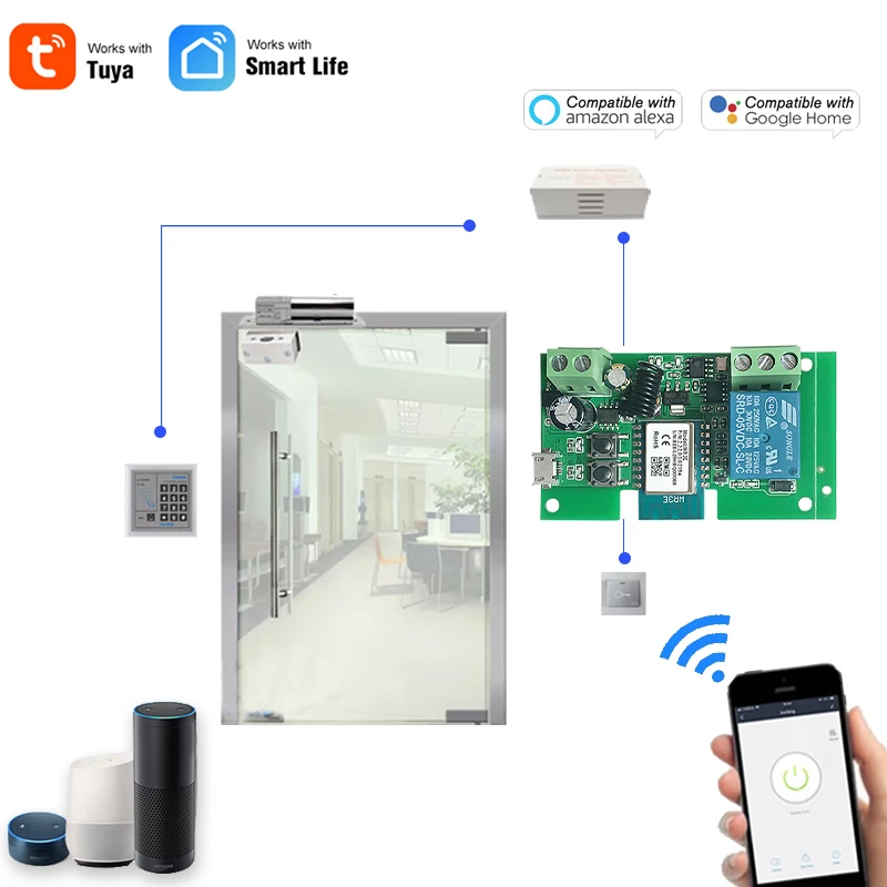 

Tuya Smart 1CH 2CH Wifi Door Access Switch Module,DC 12V 24V 32V 1 2 Channel Inching Relay,Alexa Google Alice RF Remote Control