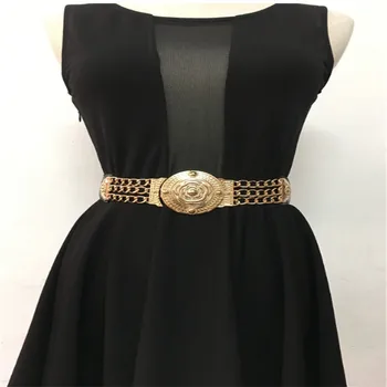 

2020 Women Flower Waist Belts Fashion Ladies Floral Elastic Wide Gold Alloy Belt For Dress Female Golden Chain Belt Girls
