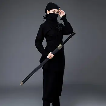 

Nightwear women's black cotton and hemp assassin suit martial arts killer suit troupe group performance cosplay Film andTV