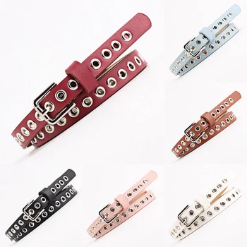 

New Women Pu Leather Belt with Rivet Studded Single Grommet Holes Waist Chain