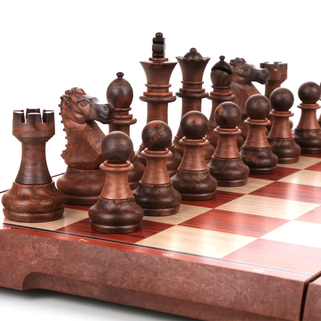 Xadrez internacional damas dobrável magnético de alta qualidade madeira  grão tabuleiro xadrez jogo versão inglês três