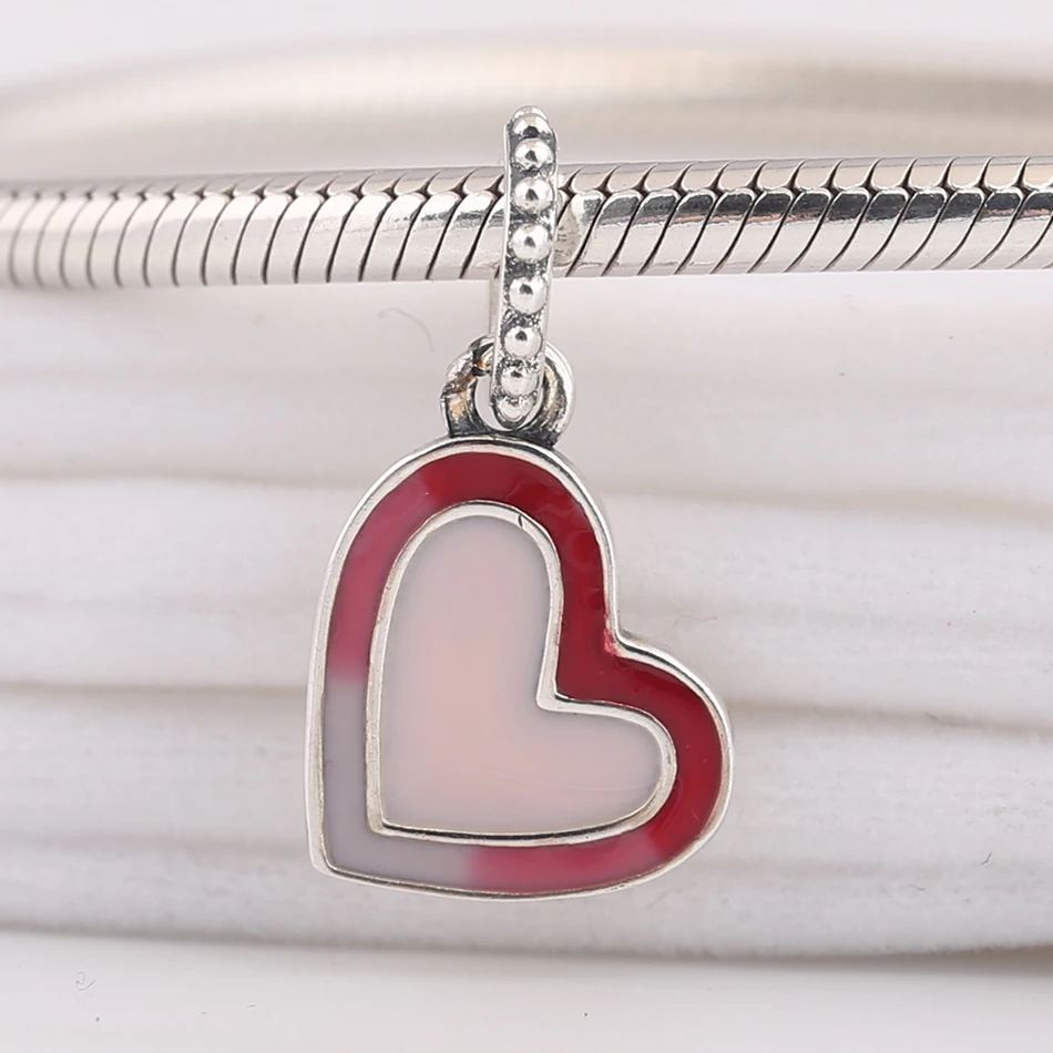Аутентичные S925 серебро эмаль асимметричная Heart Of Love подвесной бусины для