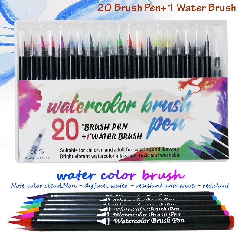 Emooqi Watercolor Brush Pens, 48 Color Watercolor Pen set with 20