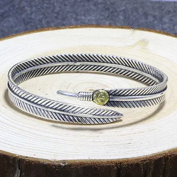 

Sterling Silver Ornaments Feather Bracelet Opening Ended Bracelet Personality Silver Bangle