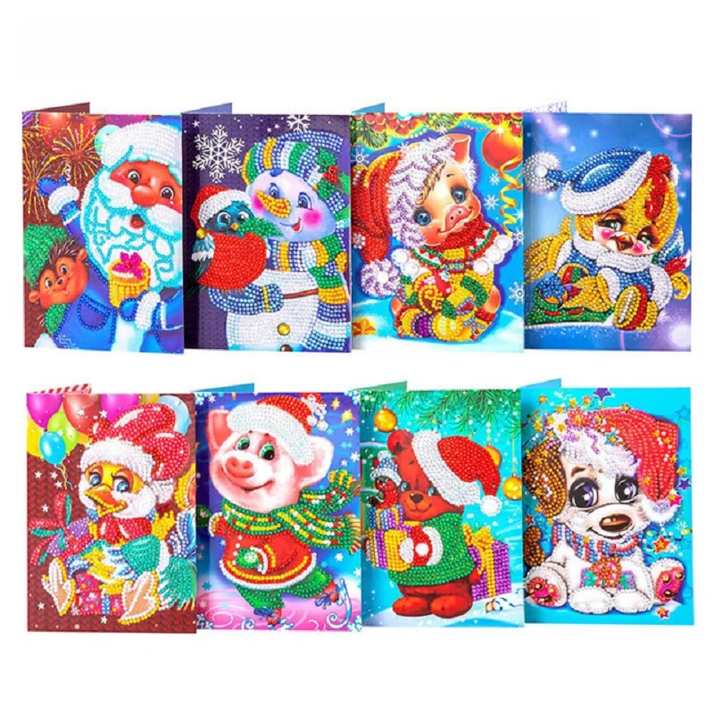 

8pcs 5D DIY Diamond Painting Special Shaped Diamond Embroidery Christmas Greeting Card Postcards Birthday Xmas Gift