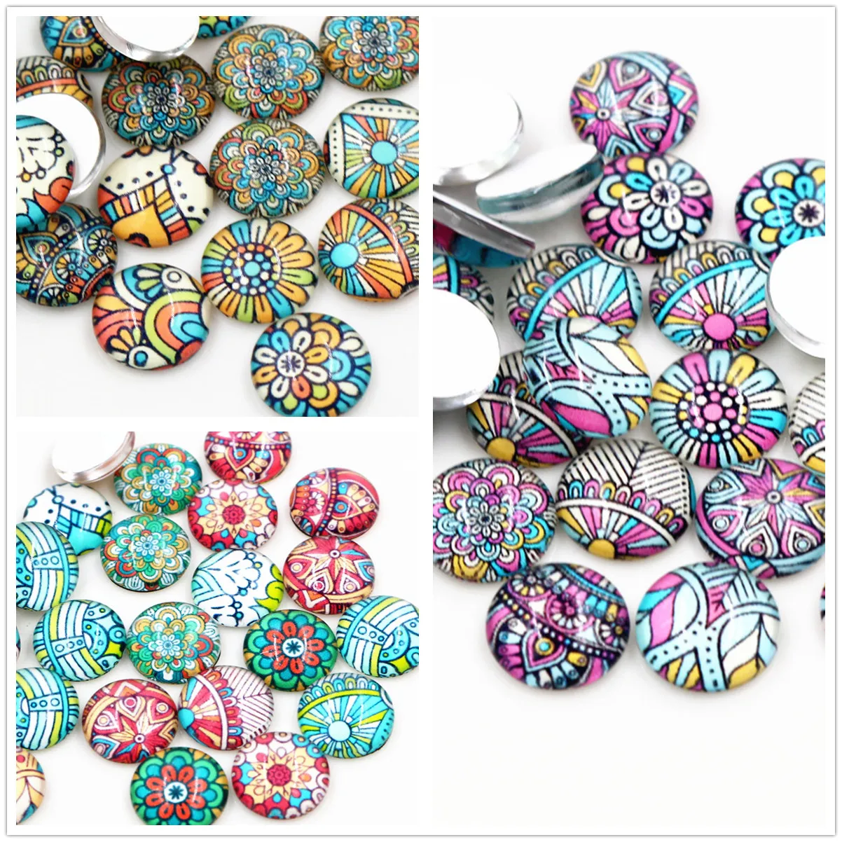 

50pcs/Lot 12mm Colorful pattern Photo Glass Cabochons Mixed Color Cabochons For Bracelet earrings necklace Bases Settings