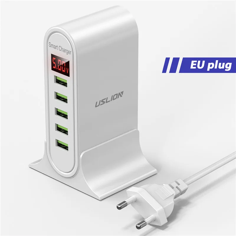 USLION 5 Port Charger HUB Multi USB Charging Station Dock Desktop Wall Home LED Display Universal New Chargers EU US_voghion.com