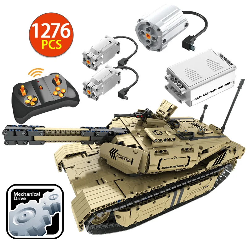 buy 1276PCS 2.4G Remote Control M1A2 Tank Model Building Blocks Technic WW2 RC Military 50M Distance Tank Bricks Toys for Kids