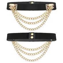 65/75cm Women Fashion Belt Rivet Metal Chain Elastic Waistband Ladies Faux Leather Patchwork Waist Strap Costume Accessories