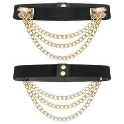 65/75cm Women Fashion Belt Rivet Metal Chain Elastic Waistband Ladies Faux Leather Patchwork Waist Strap Costume Accessories