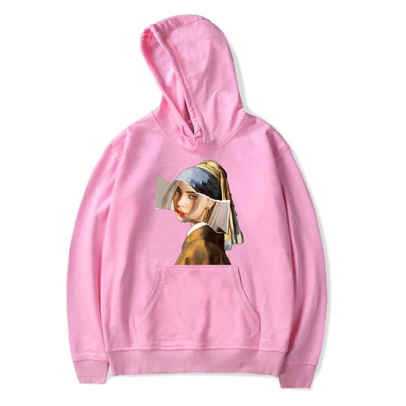 Мода Harajuku Billie Eilish повседневная пара спортивная одежда толстовки Забавный принт Мужская толстовка хип хоп пальто свободная уличная одежда - Цвет: Pink