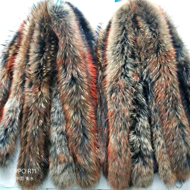 Qearlstar натуральный мех енота воротник черный с оранжевыми наконечниками модные роскошные женские шарфы 75 см Высокое качество теплые Z321