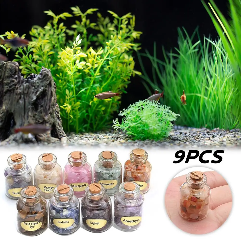 

9 Pcs/Set Mini Gemstone Bottles Chip Quartz Crystal Reiki Healing Tumbled Precious Stone Set for Collection Gift Home Crafts