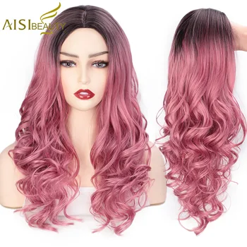 AISI BEAUTY Long Ombre Brown Wavy Wig Blonde Cosplay Synthetic Wigs For Women Glueless Hair Heat Resistant Black Gray Wigs 5