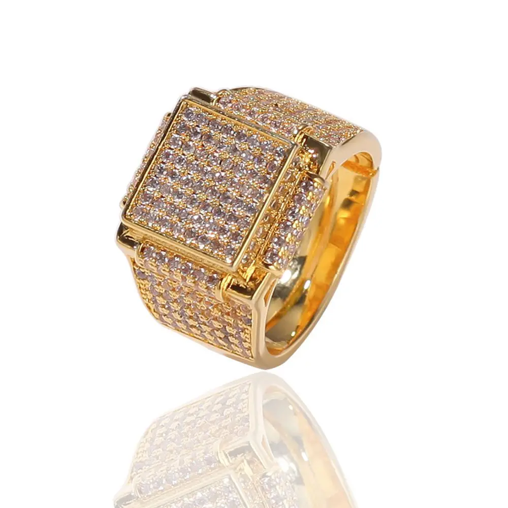 

Sparkling Blingbling Ring Band Iced Out Tiny Zircon Yellow Gold Filled Mens Ring Fashion Jewelry Gift