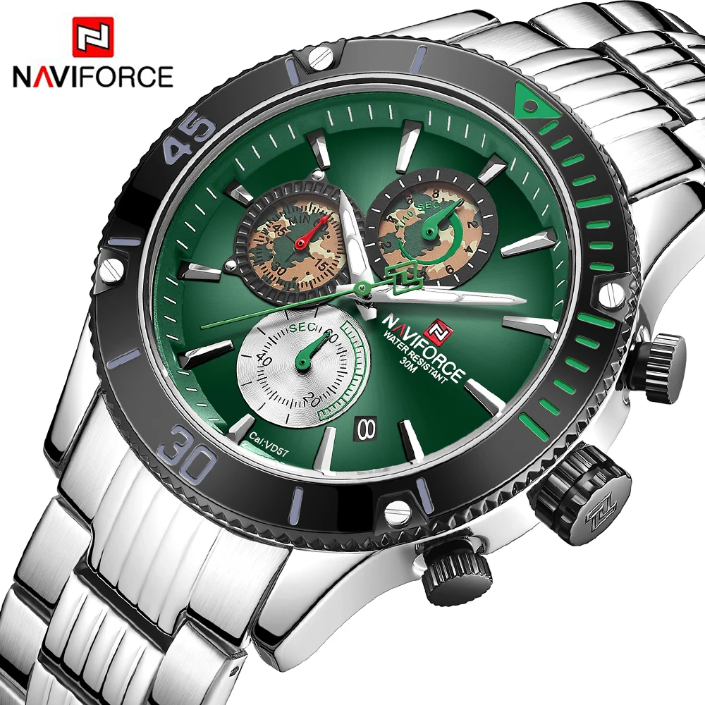 NAVIFORCE, 9173, часы со стальным ремешком, мужские водонепроницаемые спортивные кварцевые часы, Топ бренд, роскошные мужские военные наручные часы с датой