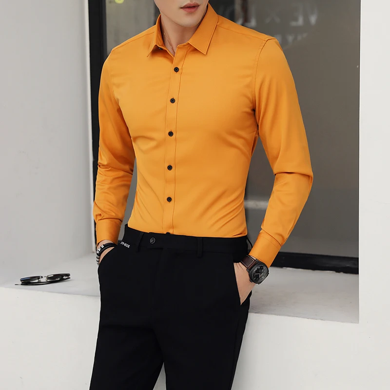 10 цветов, высокое качество, мужские рубашки с длинным рукавом, Повседневная деловая рубашка, мода, новая, чистый цвет, кхмер, рубашка, Camisa, легкий уход
